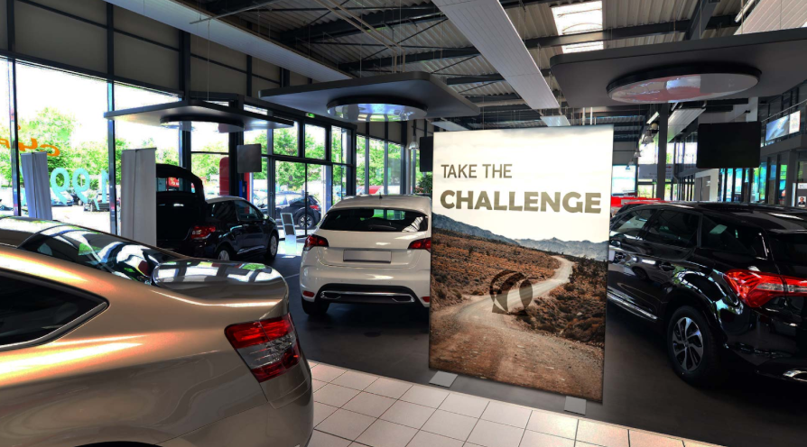 Showroom cars around a 