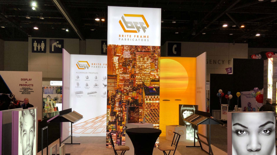 Exhibition booth featuring a large 